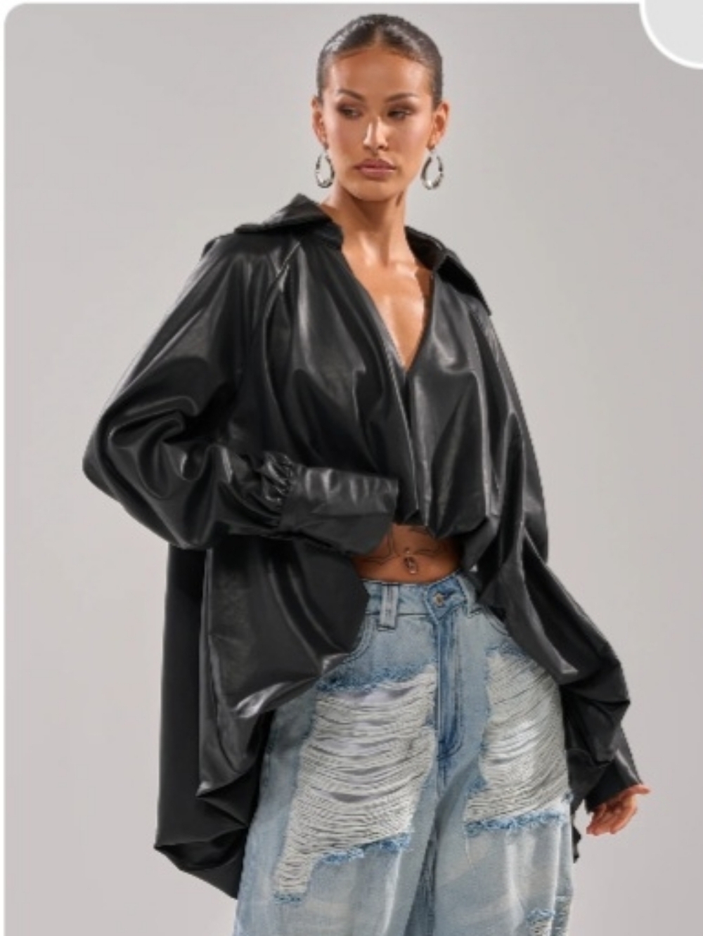 Black Faux-Leather Oversized Women's Jacket